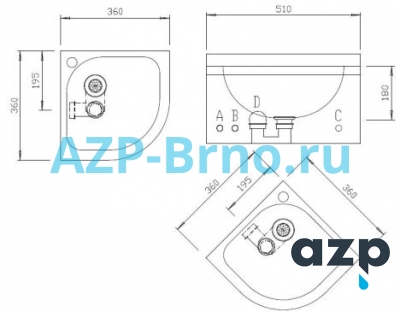 Угловая раковина из нержавеющей стали AUM 014 AZP Brno Чехия (фото, схема)